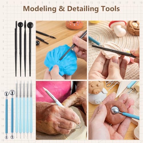 UUSYCUN 36PCS Pottery & Clay Sculpting Tools, Ceramics Polymer Tools Set, Clay Modeling Tools with Case for Air Dry Clay, Carving, Molding, Pottery Wheel, Crafting Supplies, Pros, Beginners, Adults - Image 6