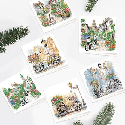 MVVMTOP 6pcs Diamond Art Painting Greeting Card, DIY House and Bicycle Diamond Art Greeting Card for Blessing and Wishe Special Shaped Diamond Arts Crafts for Birthday Thanksgiving Day - Image 5