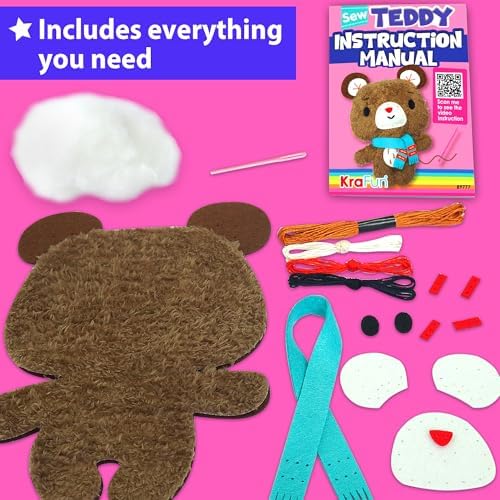 KRAFUN Teddy Bear Sewing Kit for Kids Ages 8-12 - No Scissors - Image 3