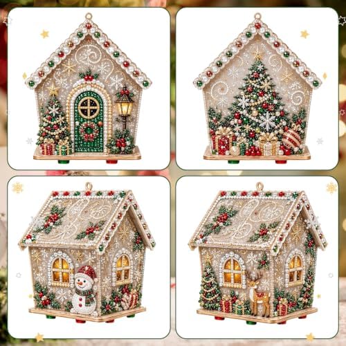 3D Wooden Christmas House Diamond Painting Kit with Pearl Accents-Snowman - Image 5
