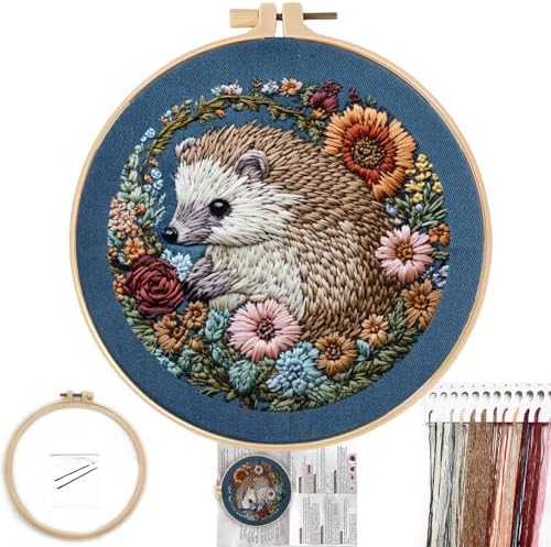 FONNUY Embroidery Kit for Beginners, Cute Hedgehog Stamped Embroidery Patterns Kits for Adults with Hoop, Easy to Follow Sewing Thread Needlework, 8'' Hoop (Resilient) by FONNUY