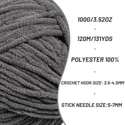 Plush Chenille Chunky Crochet Yarn - Baby Yarn for Crocheting Soft - Velvet Yarns Knitting for Blankets Crafts - Fluffy Amigurumi Yarns 100g / 131yd (Dark Gray) - Image 2
