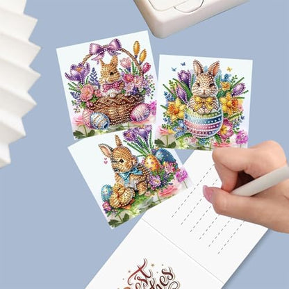 YOKUSHI 12 PCS Easter Diamond Art Painting Greeting Cards, Rabbit Craft DIY Card Making Kits for Adults Gifts (Easter) - Image 5