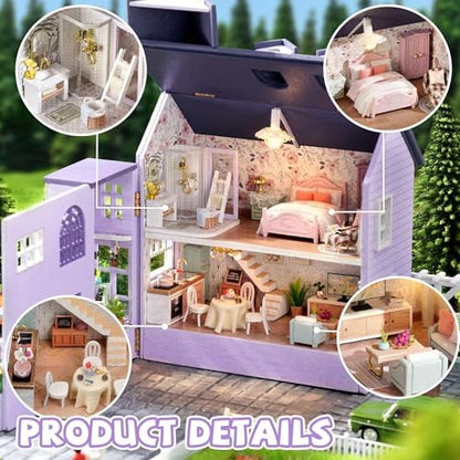 Kisoy Romantic and Cute Dollhouse Miniature DIY House Kit Creative Room Perfect DIY Gift for Friends, Lovers and Families (Happy House) - Image 5