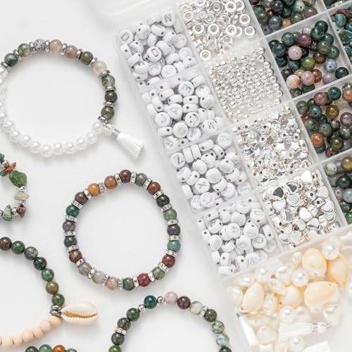 Xyliise Bracelet Making Kit Natürliche Perlen Set for Adults Beads for Bracelets Silver Jewelry Making Supplies DIY Jewelry Necklace Earrings (CZ006-Agate) - Image 4