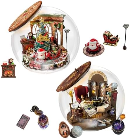 Dollhouse Miniature DIY House Kit Creative Room with Furniture and Glass Cover for Adult to Building, Halloween/Home Decorations/Gifts for Family and Friends (2PCS) by Unknown