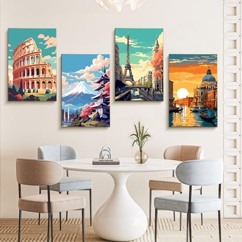 4 Pack Framed Paint by Numbers Kit for Adults with Wooden Easel, 8x12 Inch - Image 2