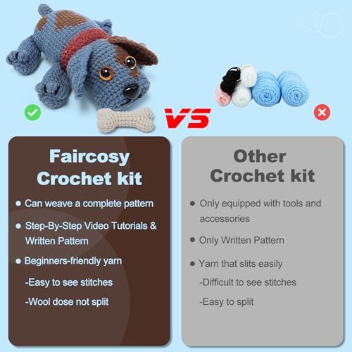 Faircosy Animal Crochet Kit for Beginners Adults: Learn to Crochet Starter Kits with Detailed Video Tutorials - DIY Crochet Cute Dog Kit for Women Men - Image 4