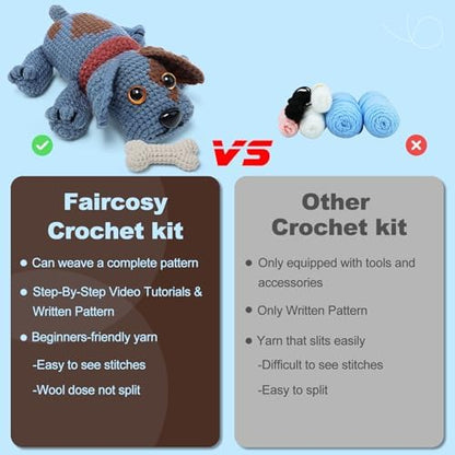 Faircosy Animal Crochet Kit for Beginners Adults: Learn to Crochet Starter Kits with Detailed Video Tutorials - DIY Crochet Cute Dog Kit for Women Men - Image 4