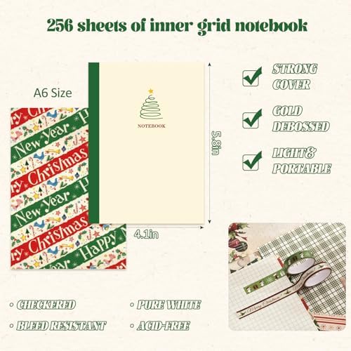 Christmas Scrapbooking Supplies Kit, Aesthetic New Year Festival Scrapbook Kits for Bullet Junk Journal, Stationery, Notebook, DIY Cute Journaling Supplies, Craft Christma Gift for Teen Girl Women - Image 5