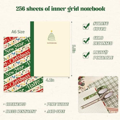 Christmas Scrapbooking Supplies Kit, Aesthetic New Year Festival Scrapbook Kits for Bullet Junk Journal, Stationery, Notebook, DIY Cute Journaling Supplies, Craft Christma Gift for Teen Girl Women - Image 5