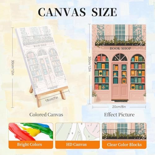4 Pack Book shop Paint by Numbers Kit for Adults with Frame, Easy Bookstore Paint by Number for Adults Beginner with Wooden Easel, DIY Painting by Numbers Canvas Framed for Home Decor 8 x 12 Inch - Image 2