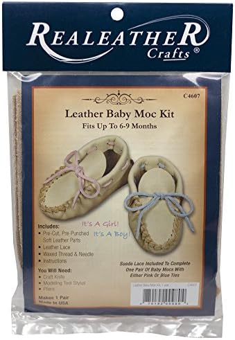 Realeather C4607-00 Baby Moccasin Leathercraft Kit, Size 6-9 Months, Buckskin, 1-Pair by Realeather
