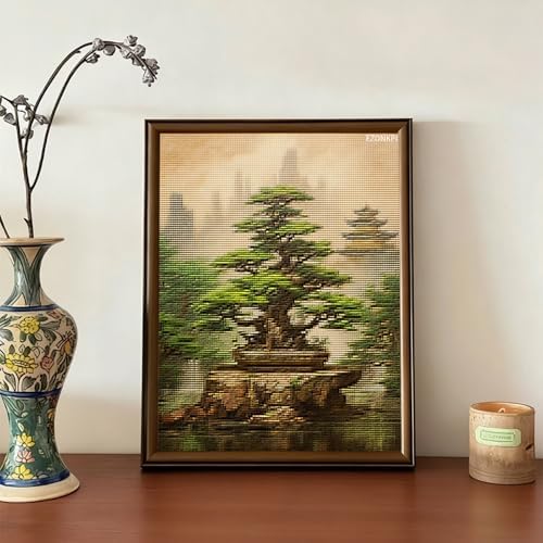 EZDNKPI Stamped Cross Stitch Kits, Bonsai Tree in a Zen Garden, Printed Cross Patterns, Embroidery Crafts Needlepoint Kit, Beginners Starter Kits, DIY Handmade Gifts 11CT 3 Strands 12x16inch - Image 3