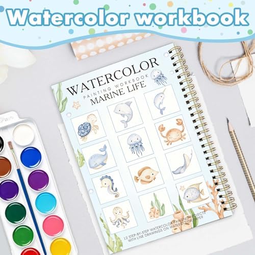 Under the Sea Watercolor Workbook, Water Coloring Book with Ocean Animal Designs on Premium Paper,12 Beginner Friendly Sketched Illustrations,Perfect for Gifting to Spark Creativity & Joy for Adults - Image 5