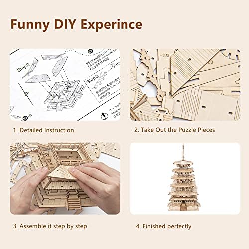 ROBOTIME 3D Puzzle Wooden Craft Kits for Adults DIY Model Building Kit Best Gift for Kids (Five-Storied Pagoda) - Image 7