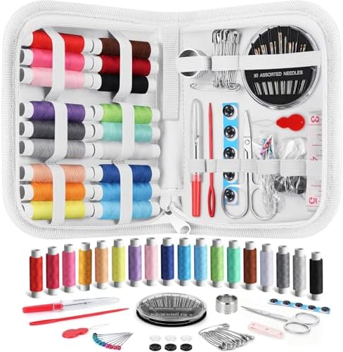 Coquimbo Sewing Kit Gifts for Adults Teen Grils Women Mom Grandma, Portable Sewing Supplies Contains Tape Measure, Scissors, Thimble, Thread, Sewing Needles (White, M) by Coquimbo