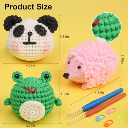 XSEINO Crochet Kit for Beginners - Crochet Start Kit with Step-by-Step Video Tutorials - Learn to Crochet Kits for Adults and Kids - Panda, Frog, Hedgehog - Image 4
