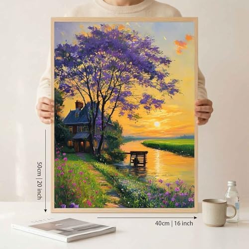 Amphol Paint by Numbers Kit for Adults Beginners - Sunset Cottage DIY Paint by Numbers Kit on Unframed 16"x20" Canvas, Landscape Oil Painting by Number for Wall Decor, Complete Acrylic Paint Set - Image 5