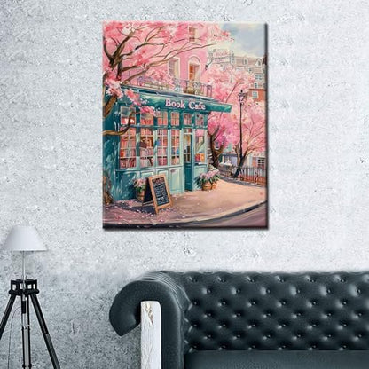 London Library Paint by Numbers Kits for Adult Pink Blossom Floral Paint by Numbers Bohemia Paint by Numbers for Adults Canvas for Home Decoration Creative Wall Art DIY Framed 16x20 Inch - Image 4