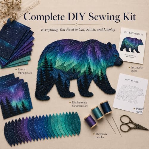 Northern Lights Animal Embroidery Kit DIY Fabric Patchwork Craft Set (BEAR) - Image 4