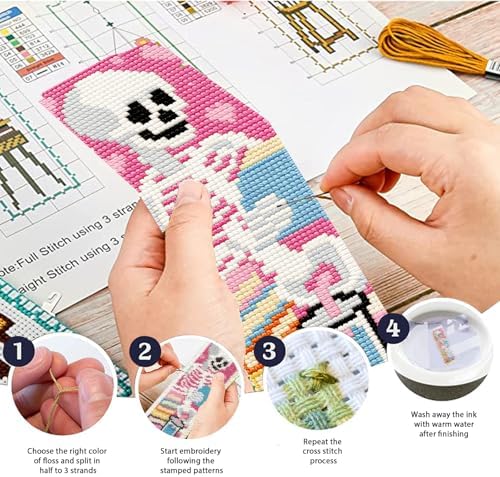 ACRNIGHEET 6PCS Stamped Cross Stitch Bookmark Kit Beginners Halloween Skull - Image 4