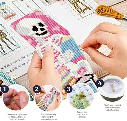 ACRNIGHEET 6PCS Stamped Cross Stitch Bookmark Kit Beginners Halloween Skull - Image 4