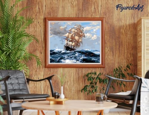 Figured'Art Paint by Numbers Kit for Adults Sailboat and Storm 16"x20" - Craft Art Painting DIY Kit Rolled Canvas Without Frame - Image 4