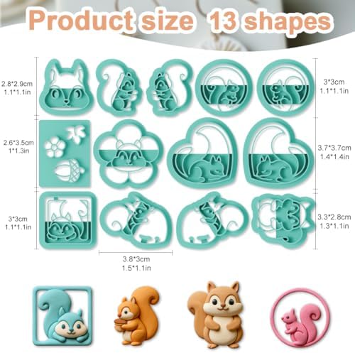 13Pcs Cute Squirrel Polymer Clay Cutters Set, Clay Earrings Cutters Polymer Jewelry Cutter for Earrings Making DIY Craft Supplies - Image 2