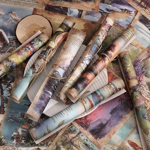 160 Sheets Vintage Scrapbook Paper Set - 8 Nature Impressions Themed Aesthetic Natural Scenery Patterns, Journaling Scrapbooking Supplies Craft Decoupage Papers Kit, for Junk Journals Collage Making - Image 7
