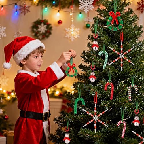 LIHAO Christmas Crafts for Adults Kids, 24 Sets Christmas Beaded Ornaments Kits to Make Snowman/Wreath/Candy Cane/Snowflake Xmas Tree Holiday Decorations(Assembly Needed) - Image 6