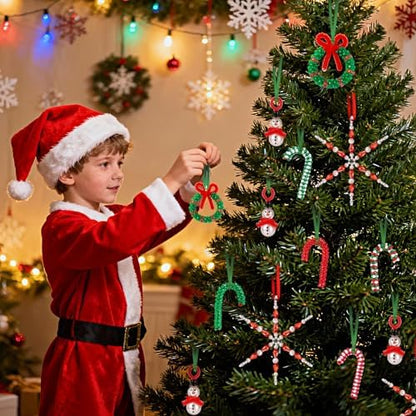 LIHAO Christmas Crafts for Adults Kids, 24 Sets Christmas Beaded Ornaments Kits to Make Snowman/Wreath/Candy Cane/Snowflake Xmas Tree Holiday Decorations(Assembly Needed) - Image 6