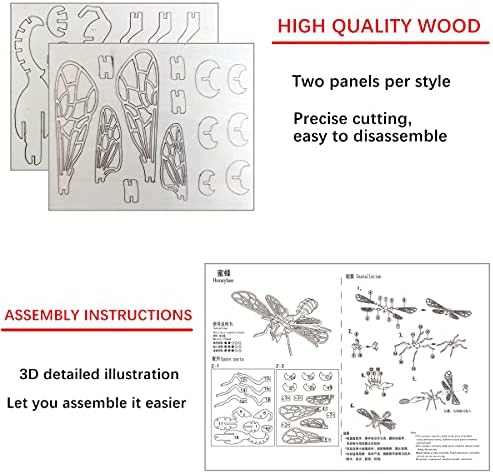 3D Wooden Insect Puzzle - 6 Piece Set Insect Animal Skeleton Assembly Model Puzzle - DIY Wooden Crafts 3D Puzzle - Wood STEM Gifts for Adults & Teens Birthday Gifts Christmas - Image 6