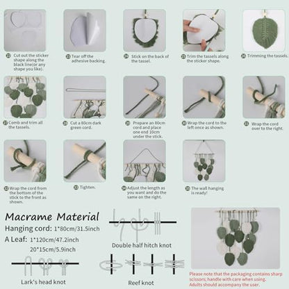 DIY Macrame Leaf Wall Hanging Beginners Macrame Kit, Includes Detailed Step-by-Step Instructions, Boho Macrame Leaf Tapestry Kit Wall Hanging, Handmade Enthusiast Gift for Home Living Room Bedroom - Image 5