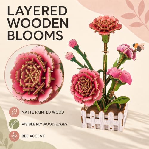 Evankin 3D Wooden Carnation Puzzle Kit, DIY Bouquet Model - Image 2