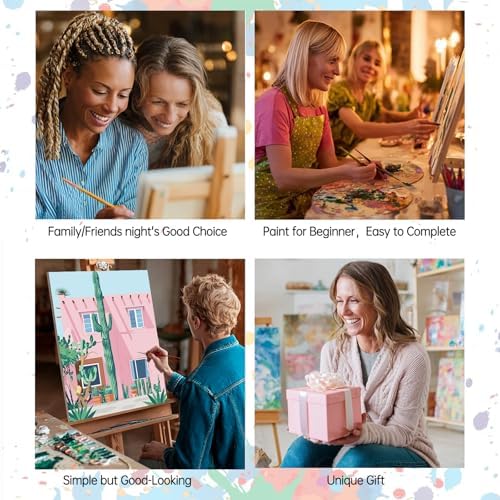 Tucocoo Scenery Paint by Numbers Kit for Adults, Pink 6 Pack Adults' Paint-by-Number Kits for Beginner Acrylic On Canvas Landscape DIY Oil Painting Kit for Gift Home Wall Decor 8x12 Inch (Frameless) - Image 6