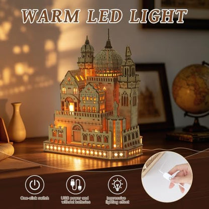 3D Wooden Puzzles for Adults, DIY Dreamy Castle Model Kit with Spark Light - Image 4