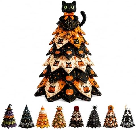 Muhubaih DIY Halloween Christmas Quilted Fabric Tree Kit, 3D Padded Patchwork Sewing Craft Kit for Beginners, Home Office Mantel Shelf Tabletop Decor, Handmade Holiday Gift for Craft Lovers by Muhubaih