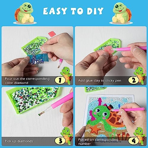 QEUOYSS Diamond Art Kit for Kids with Wooden Frame Art and Crafts for Kids Ages 6-8 -10-12 Easy to DIY Diamond Art for Kid and Adult Beginners Home Wall Decoration (Turtle) - Image 3