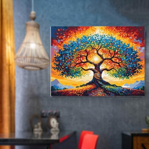 Lovepefe Tree of Life Paint by Numbers Kit for Adults with Framed Beginner Stained Glass Painting Kit Color by Numbers for Adults Canvas DIY Acrylic 12X16 Inches - Image 3