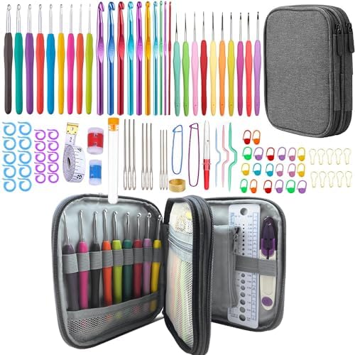100pcs Crochet Hooks Set in Case Ergonomic Soft Grip Handles Weave Yarn Knitting Needles Kit and Crochet Needle Accessories Crochet Kit Complete Crochet Set for Beginners and Experiecced Crochet Lover by Mdoker