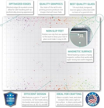 GLASSBOARD STUDIO Glass Craft Mat - Magnetic, Heat & Scratch Resistant - For Crafting, Cutting, Painting, Mixed Media Artwork - Grid Lines, Non-Slip Rubber Feet (Color Burst 18"L x 24"W) - Image 2