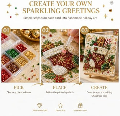 Diamond Art Painting Christmas Cards 6 Pack, 5D DIY Gem Greeting Card Kits - Image 7