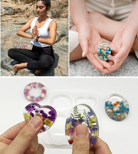 4-Design Worry Stone Mold w/DriedFlowers Resin Yoga StressRelief - Image 4