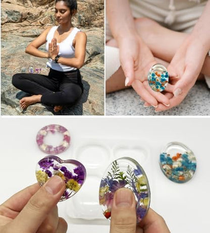 4-Design Worry Stone Mold w/DriedFlowers Resin Yoga StressRelief - Image 4