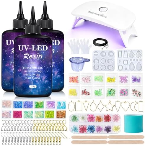 SolaraGlaze UV Resin Jewelry Making Kit with UV Lamp and Casting Tools 360g Crystal Clear&Low Odor DIY Jewelry Making Resin Kits, Resin Starter Kit for Keychain, Hair Clip and Earring by Unknown