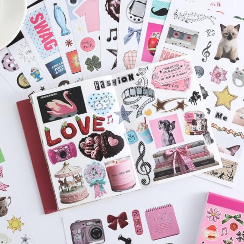 1200+ Sweet Cool Sticker Book, Cute Pink Vintage Small Stickers for Scrapbooking, Aesthetic Art Scrapbook Supplies for Adults Teens Women Girls Junk Journal Journaling - Image 4