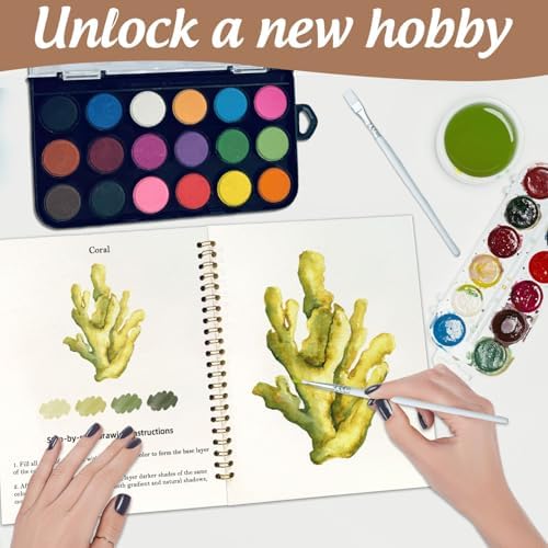 Watercolor Workbook, Water Coloring Book, 12 Different Patterns of Original DIY Designs, 18 Colors Watercolor Paint Set, Beginner-Friendly Watercolor Workbooks(Marine organisms) - Image 5