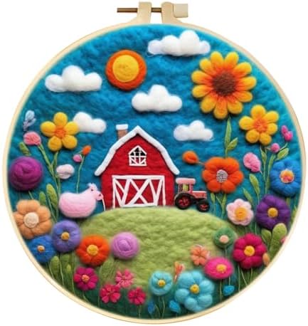 CaptainCrafts Needle Felting Kit, Wool Felt Supplies, Embroidery Hoops, Wool Painting Tools Needle Felting Starter Kit for DIY Decoration (A Cosy Home Surrounded by Flowers) by CaptainCrafts