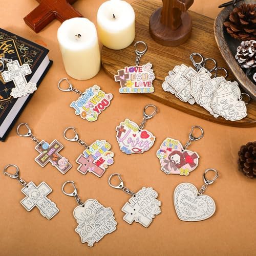 Trnayi 36 Pcs Wood Jesus Loves Me Keychain Color Your Own DIY Craft - Image 3